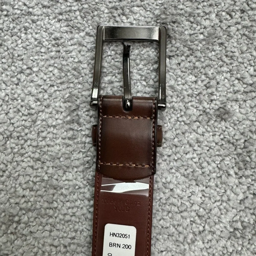 Penguin Bonded Leather Silver Buckle Belt Mens 42 Brown Matte Work Classic NEW